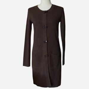 Ellen Tracy Womens Merino Wool Blend Cardigan Sz Small Brown Long Toggle Button